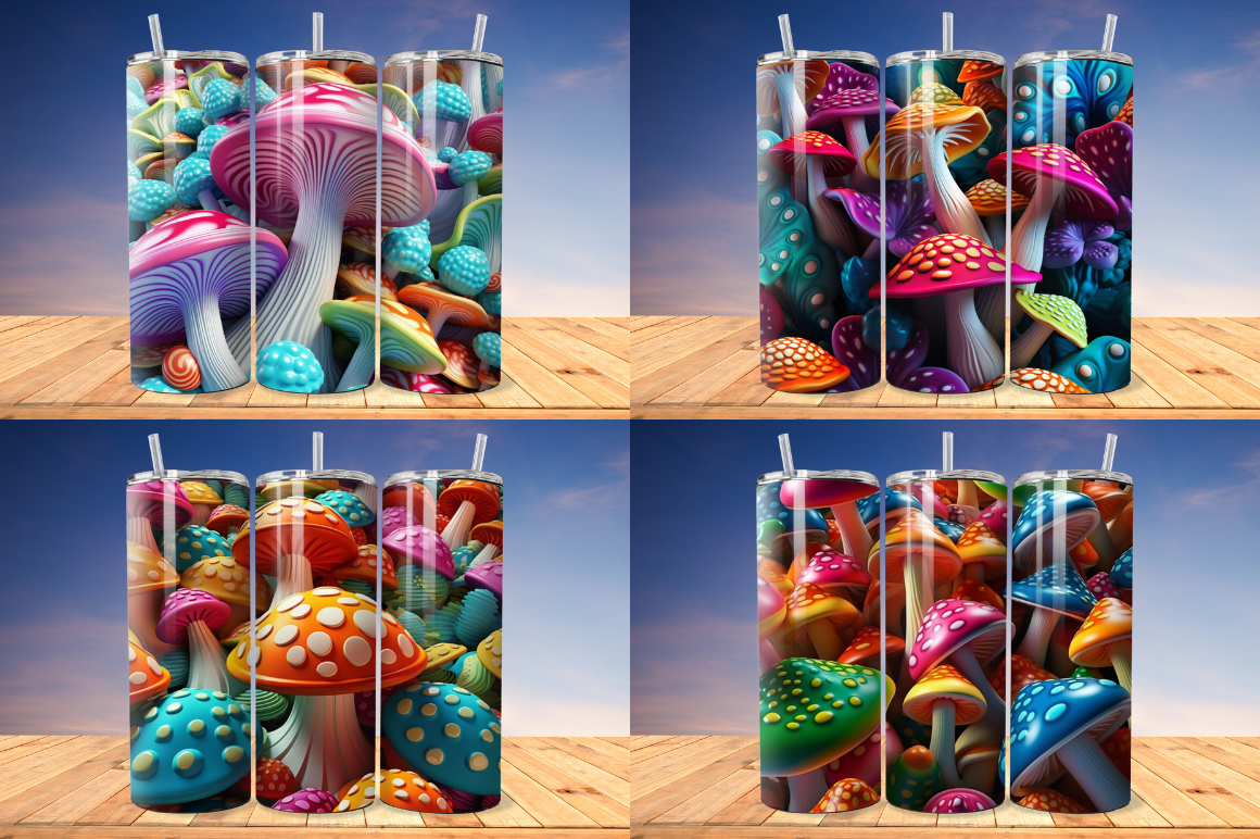 3D Mushroom  Seamless Pattern Tumbler Bundle