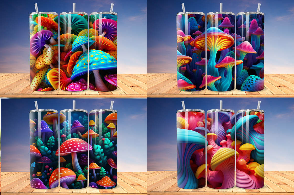 3D Mushroom  Seamless Pattern Tumbler Bundle