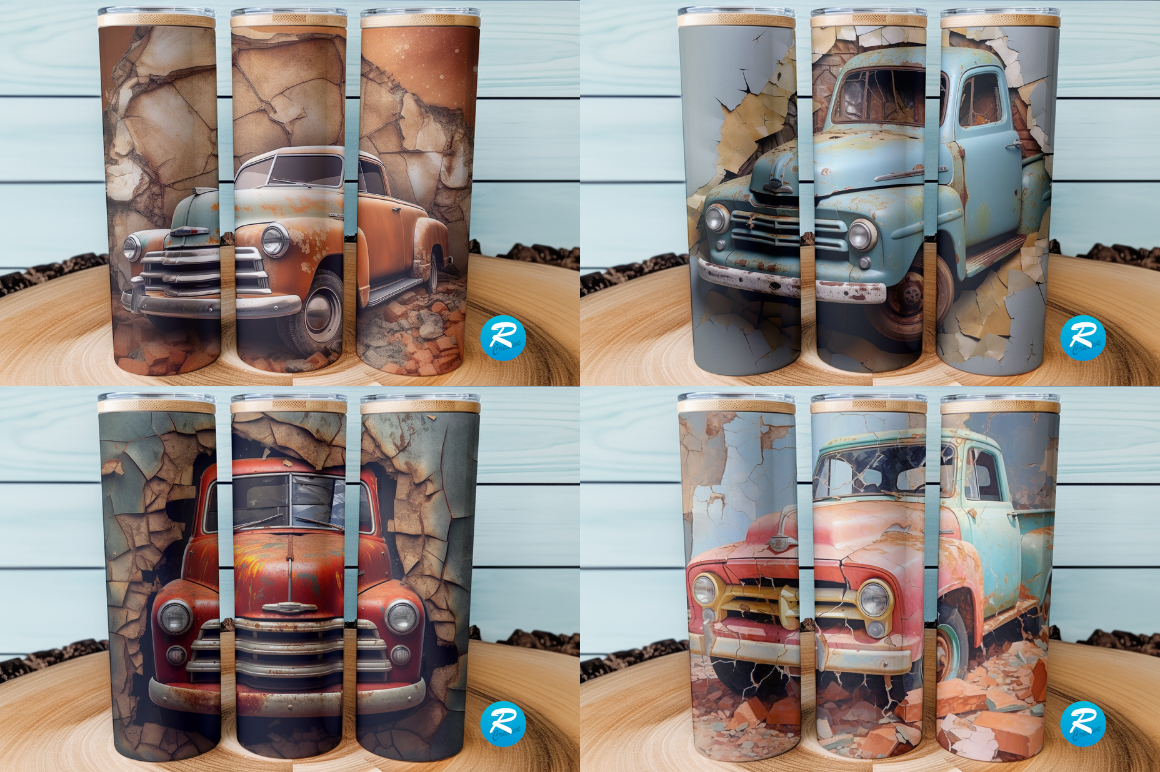 3D Old Pickup Cracked Hole Tumbler Bundle