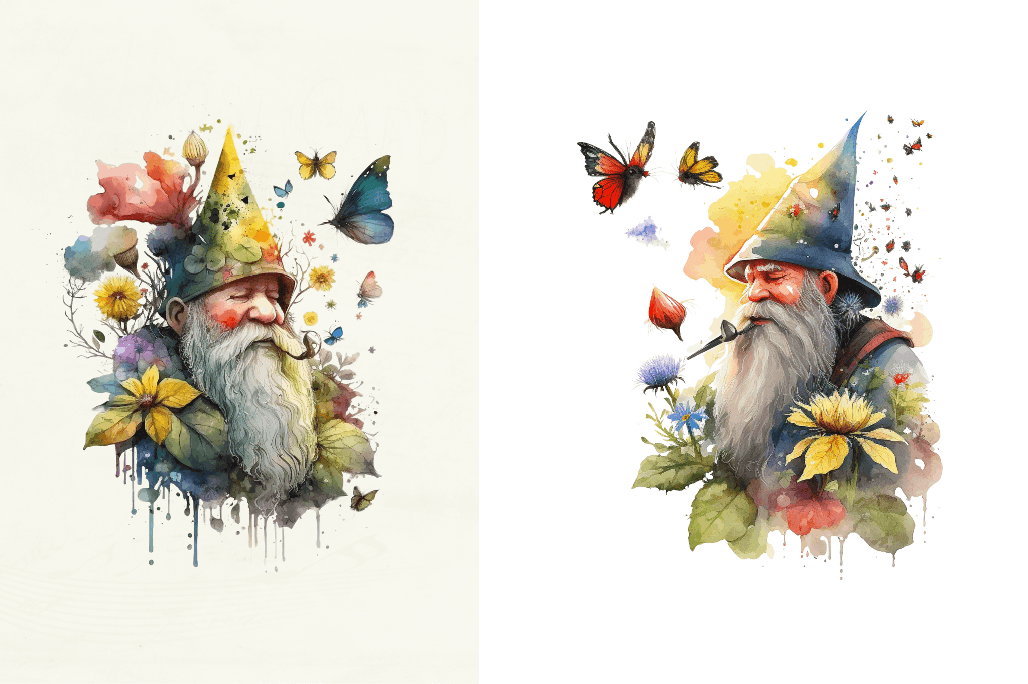 Watercolor Old man sunflower & Butterfly Clipart Bundle