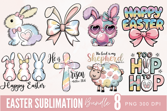 Pastel Brushstroke Easter Day PNG Sublimation Bundle