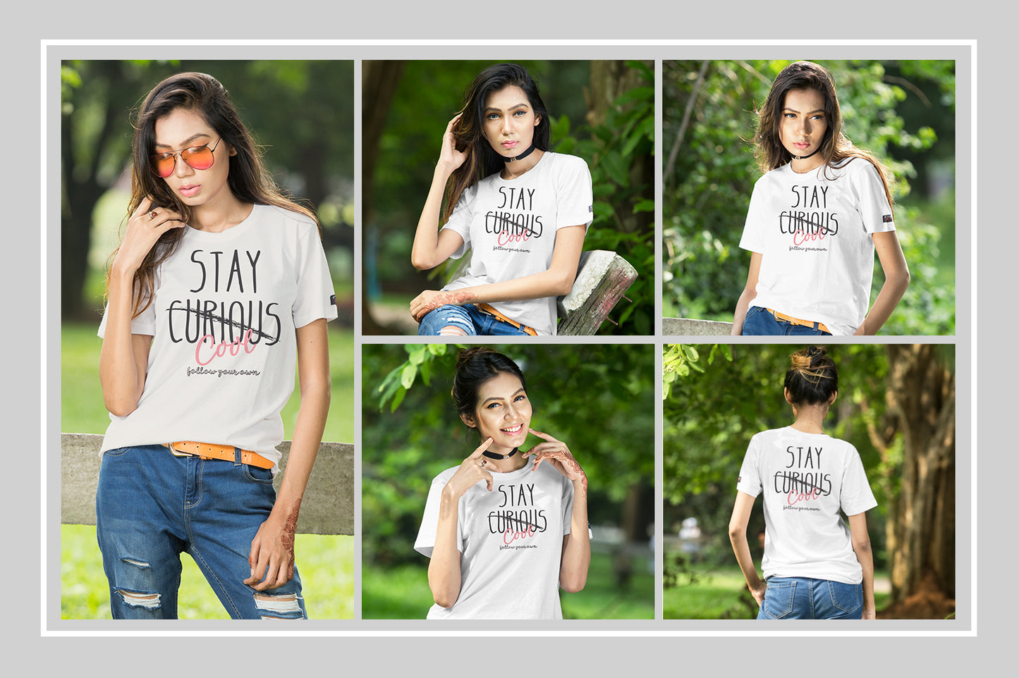 5 Female T-Shirt Mockup PSD Bundle