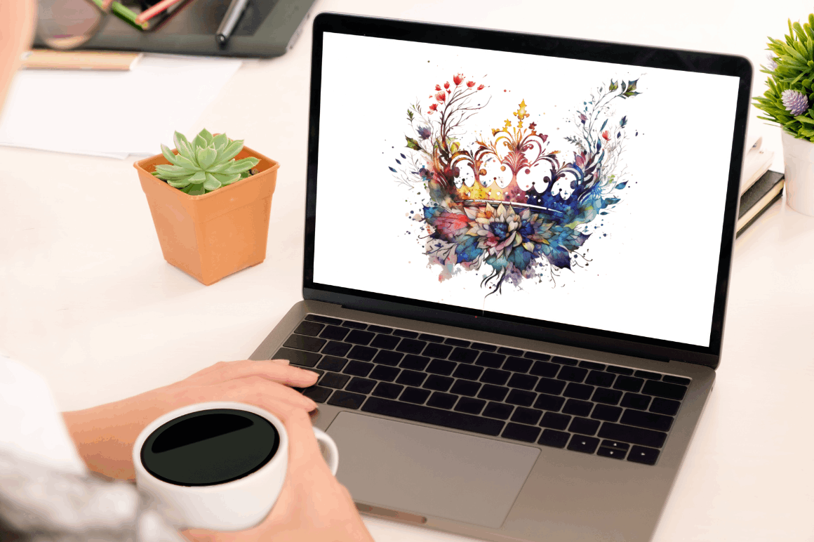 Watercolor Queen Crown Clipart Bundle