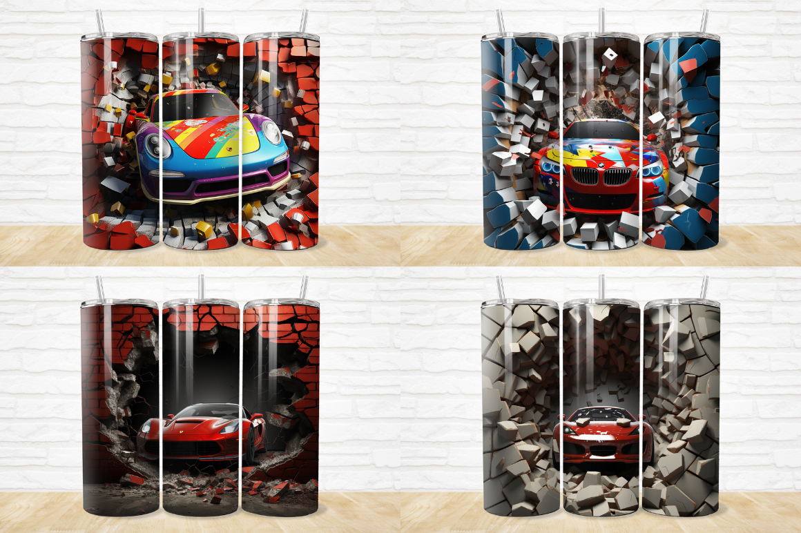 3D Race Car Cracked Hole Tumbler Bundle