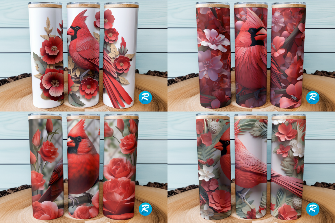 3D Red Cardinal Bird Tumbler Bundle