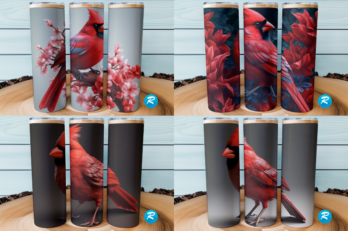 3D Red Cardinal Bird Tumbler Bundle