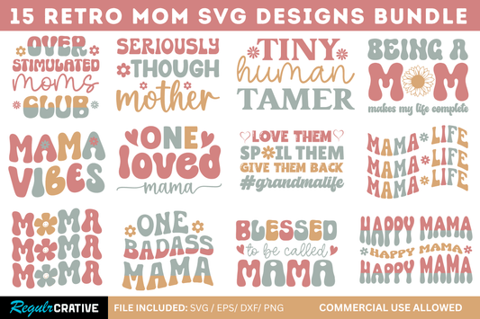 Mom SVG Bundle, Retro Mom SVG Designs