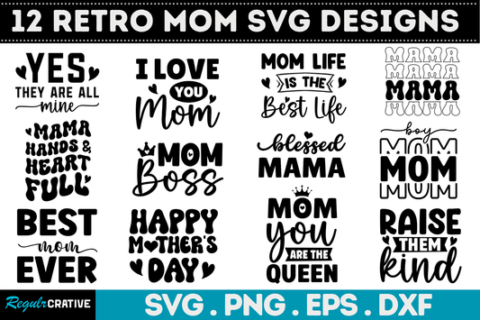 Retro Mom SVG Bundle, Mama SVG Designs