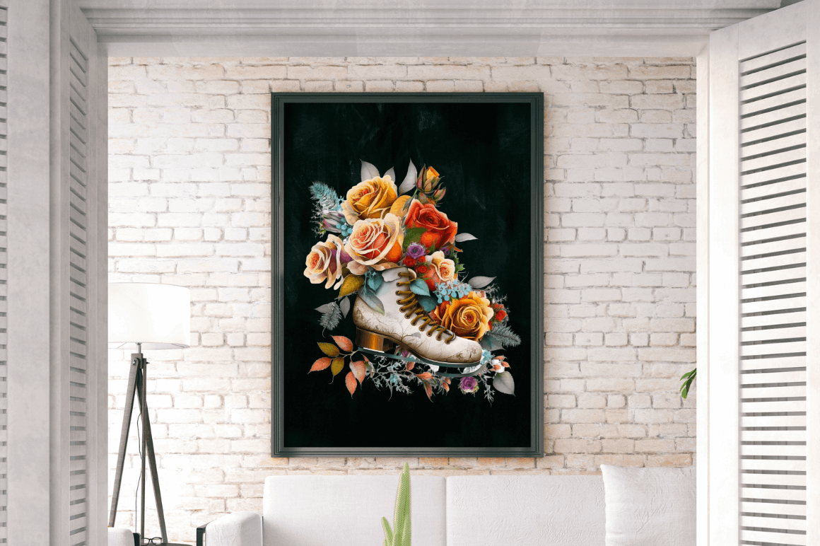 Watercolor Ice Skates and Roses Clipart Bundle