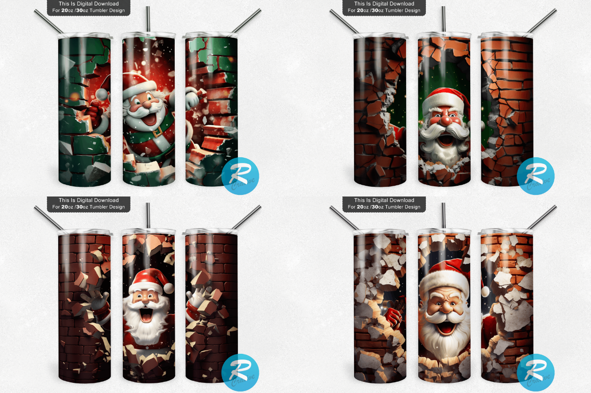 3D Christmas Santa Cracked Hole Tumbler Bundle