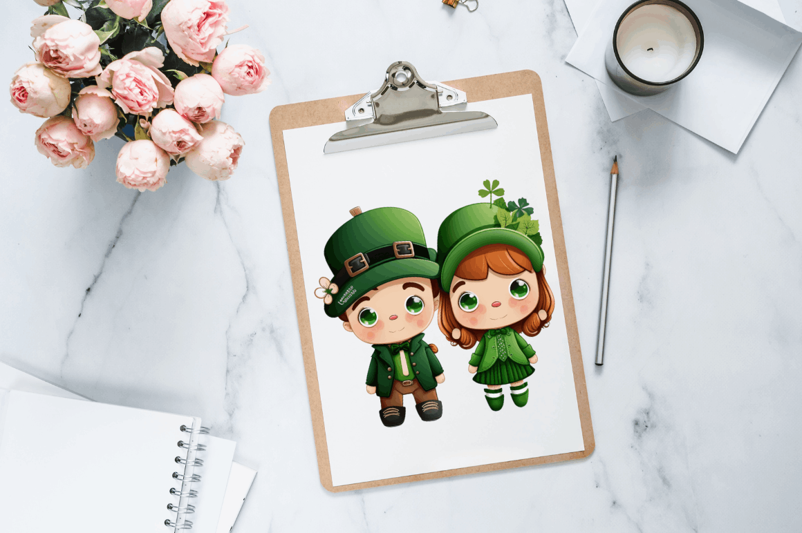 St Patrick's Day Couple Kid Cute Clipart Bundle