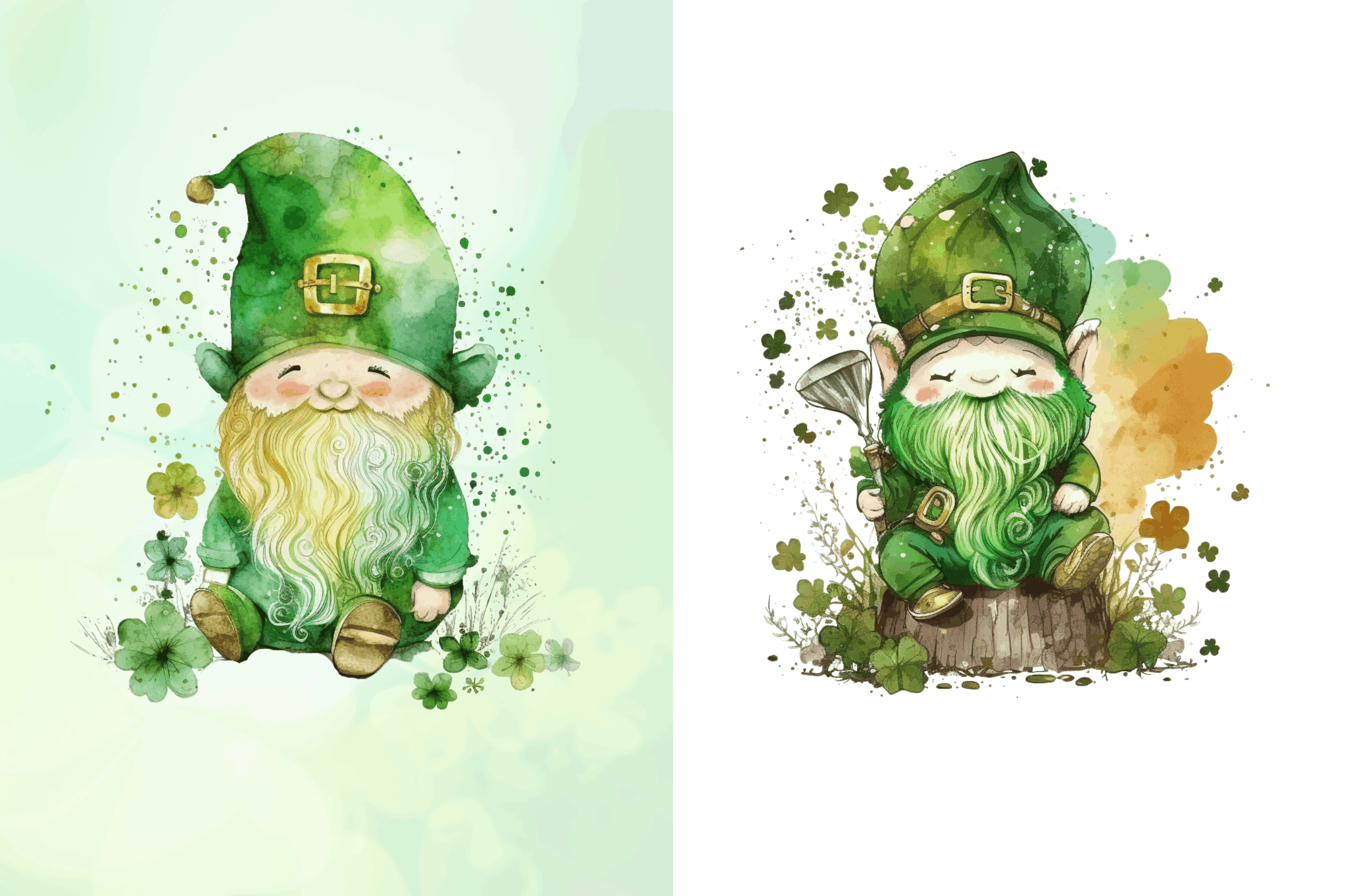 Watercolor St Patricks Day Gnome Clipart Bundle