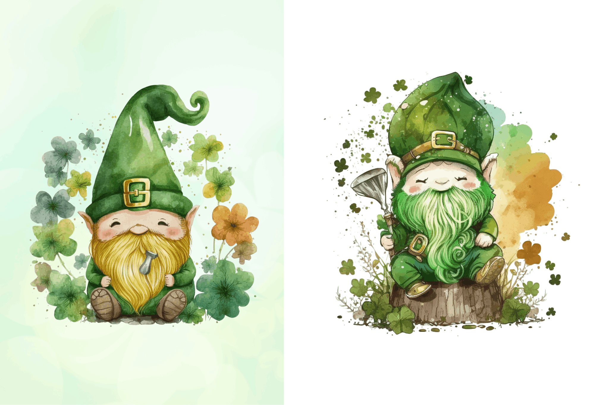 Watercolor St Patricks Day Gnome Clipart Bundle