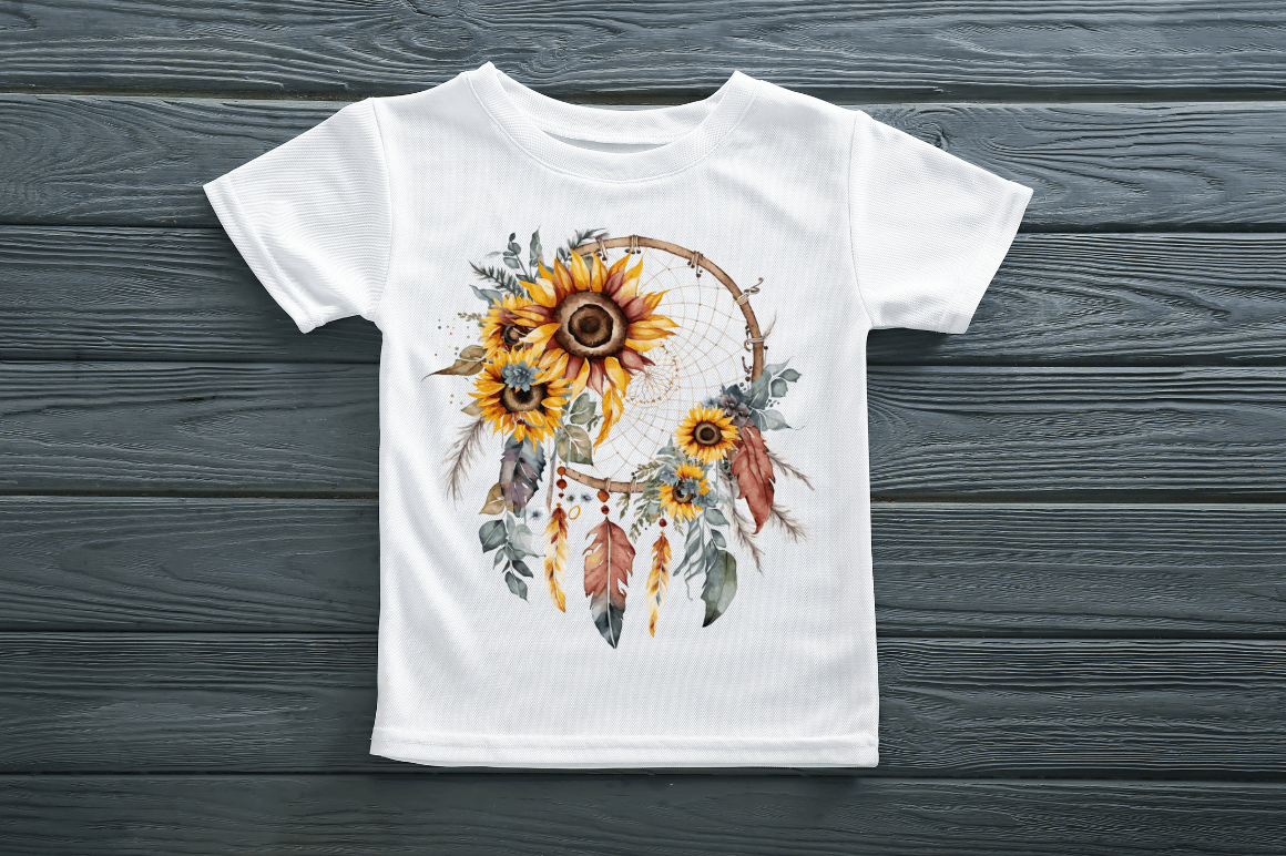 Watercolor Sunflower Dreamcatcher Clipart Bundle