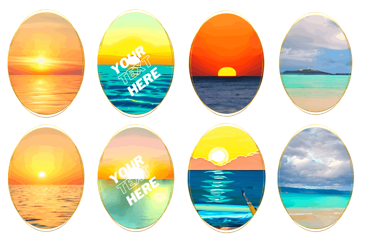 Ocean Water & Sunset Sky Sublimation Oval Background Bundle
