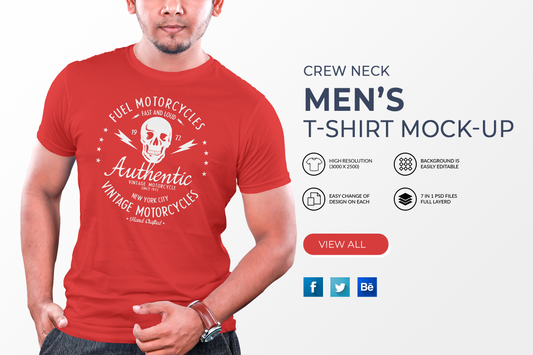 7 Fully Editable Men’s Crew Neck T-Shirt Mock-Ups Bundle