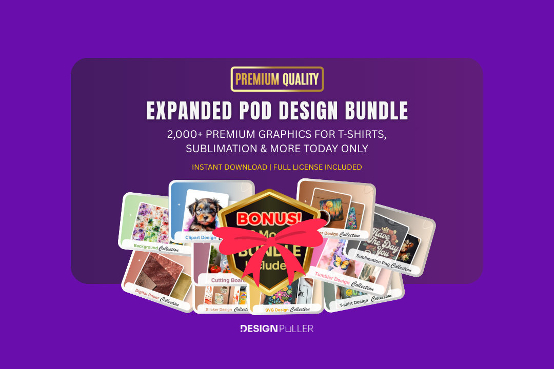 Expanded POD Design Bundle – 2,500+ Premium Graphics for T-Shirts, Sublimation & More