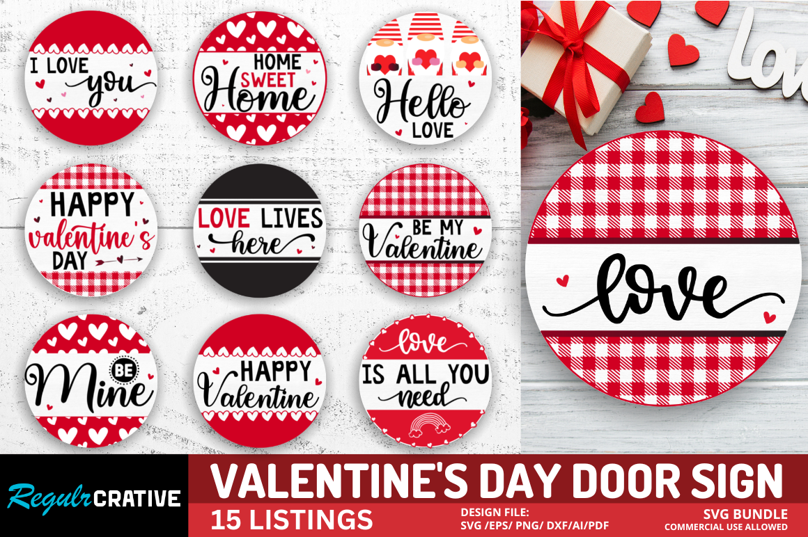 Valentine's Day Door Round Sign SVG Bundle