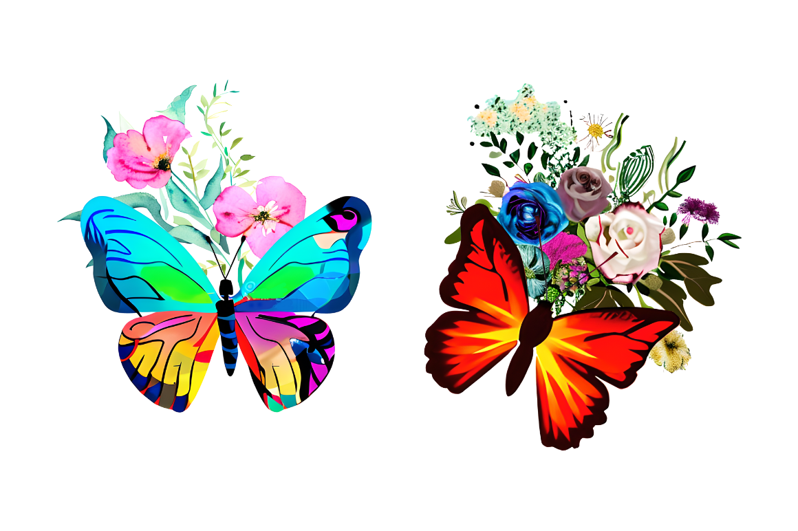 Watercolor Groovy Butterflies Floral  Sublimation Bundle