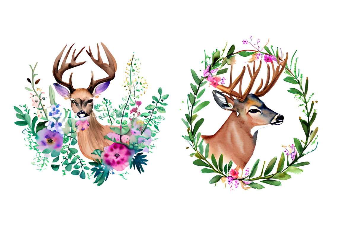 Watercolor Deer Boho Floral Sublimation Bundle