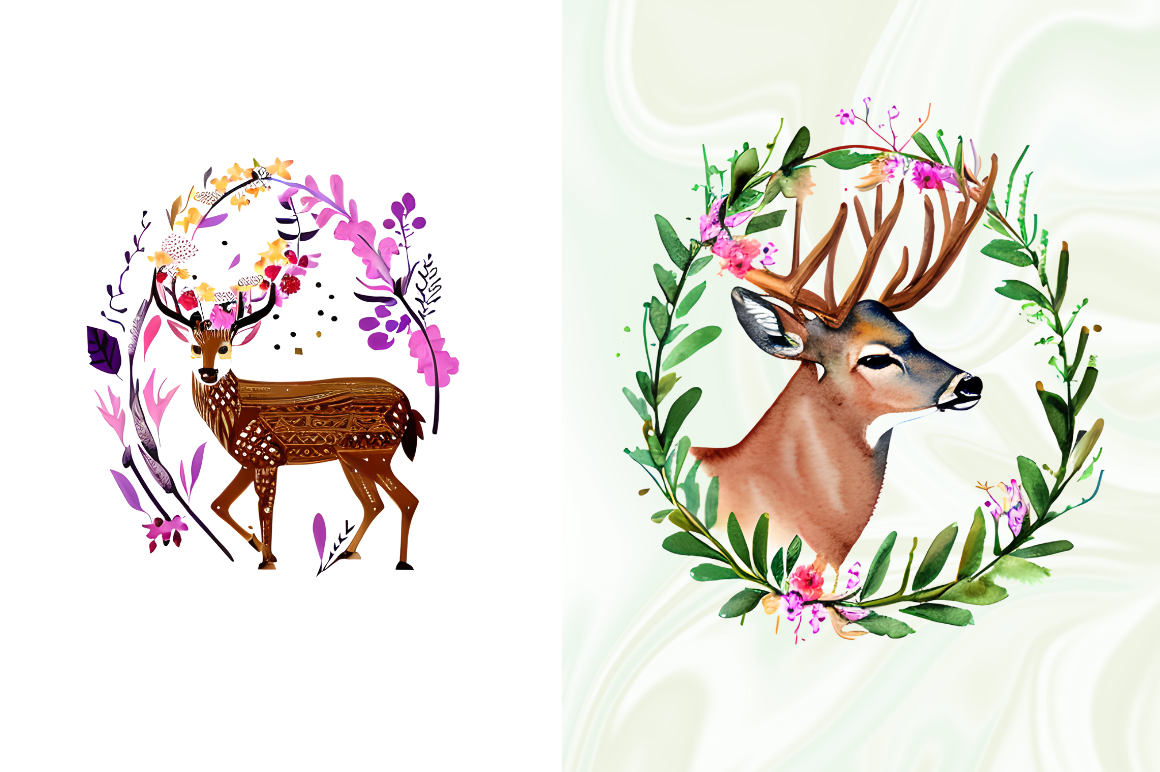 Watercolor Deer Boho Floral Sublimation Bundle