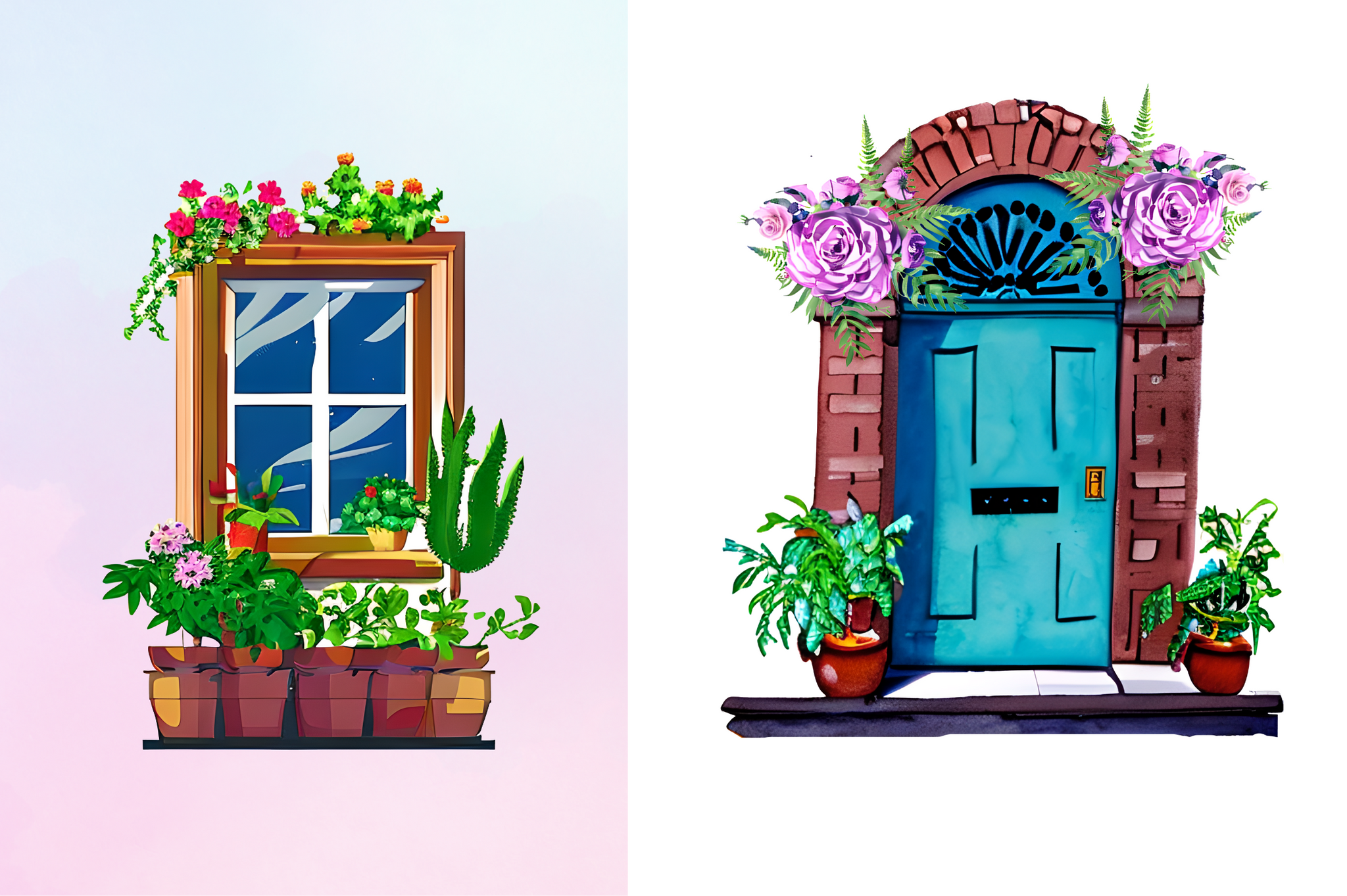 Watercolor Flower Doors Clipart Bundle