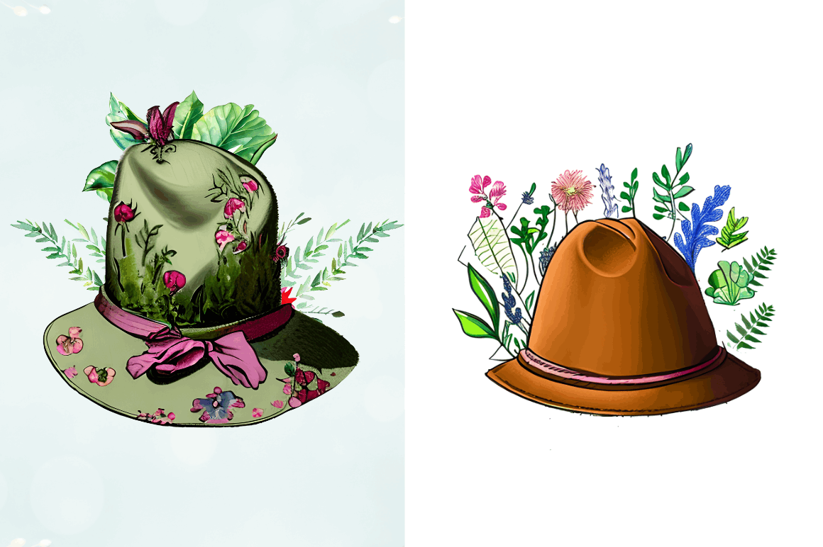 Watercolor  Floral Hat Garden Clipart Bundle