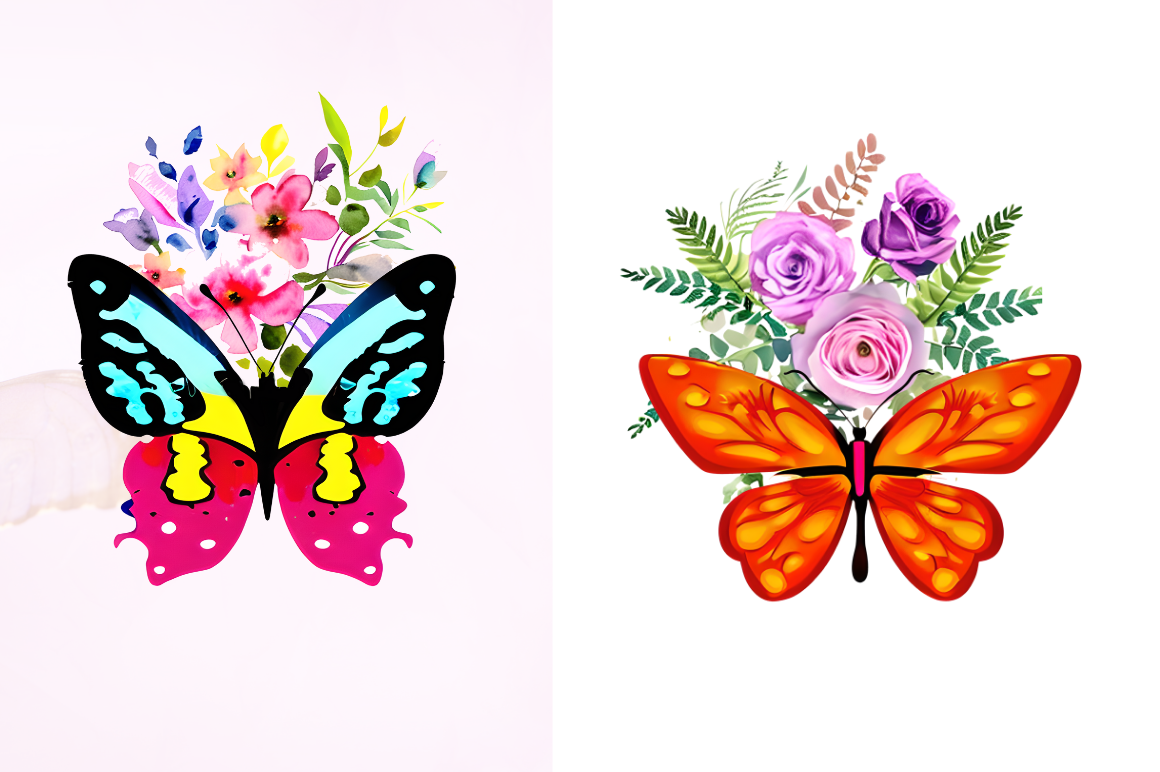 Watercolor Groovy Butterflies Floral  Sublimation Bundle