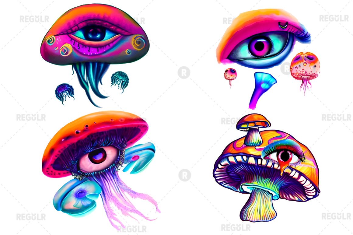 Watercolor Mushroom Eye  Clipart Bundle