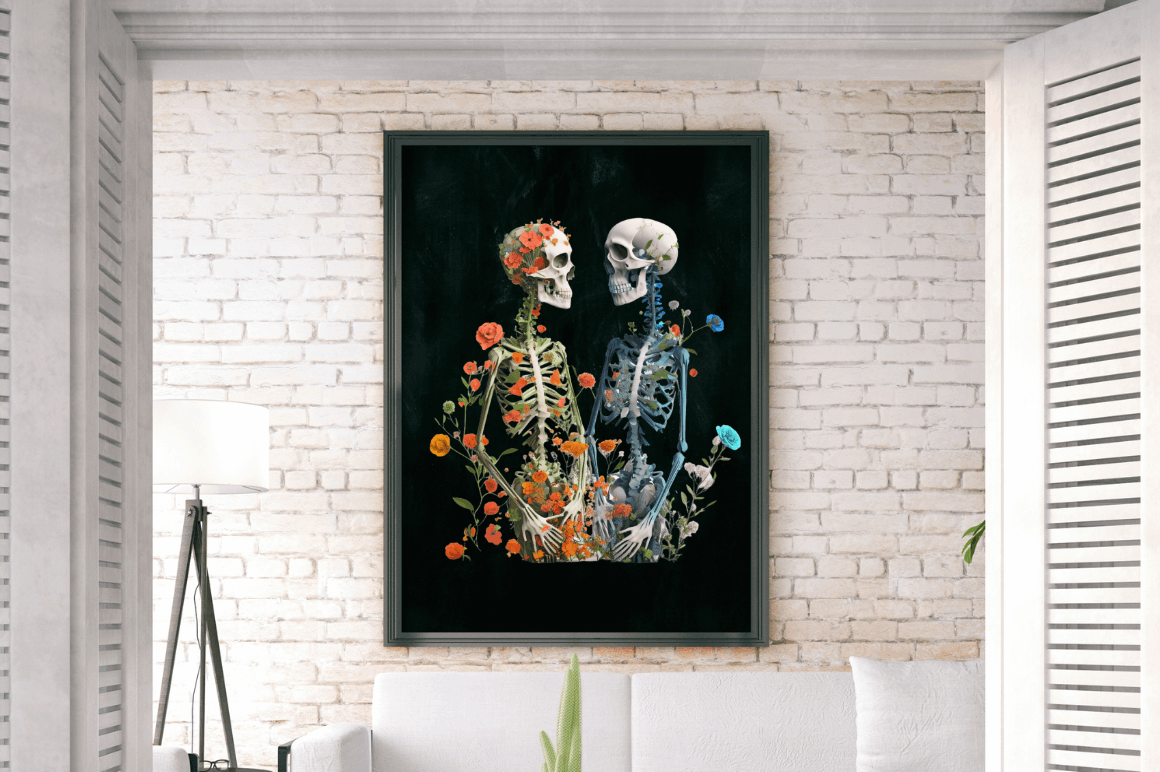 Watercolor Skeleton Couple Clipart Bundle