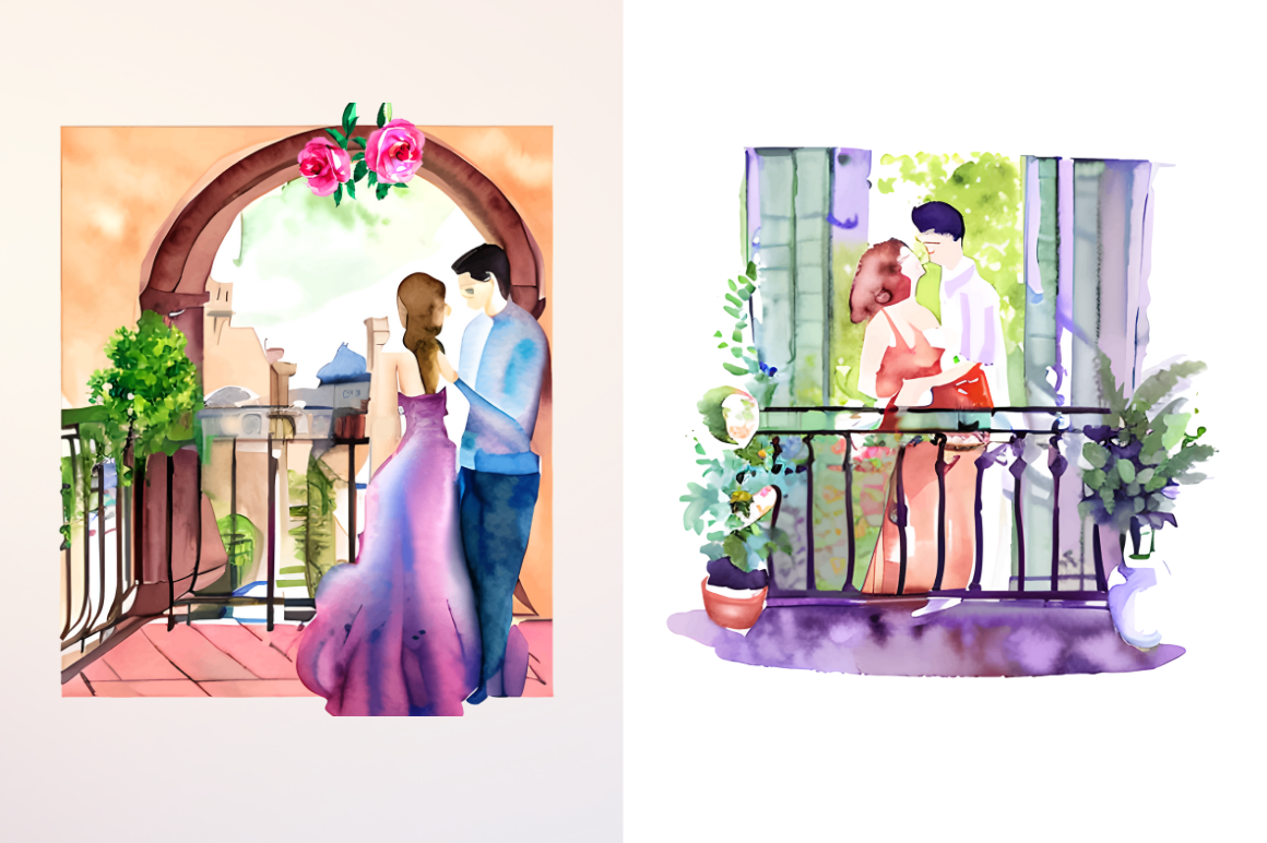 Watercolor The Bride and Groom  Sublimation Bundle