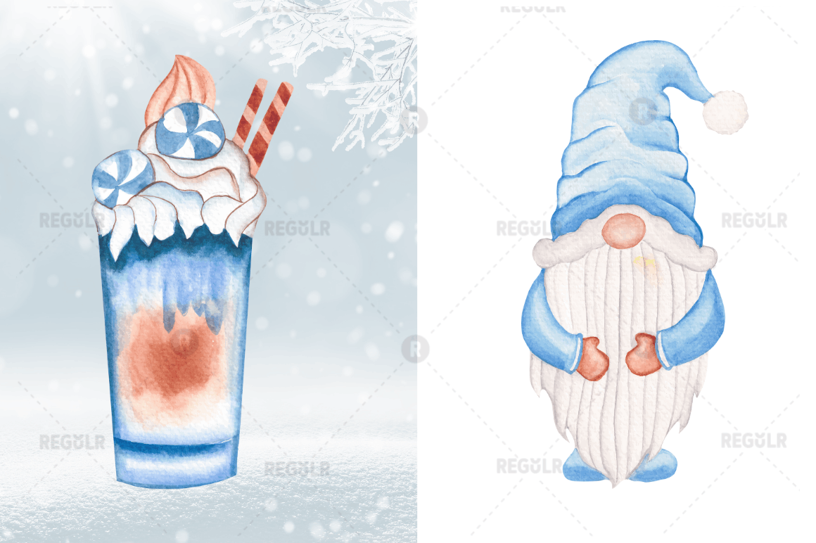 Watercolor  Winter Gnome Clipart Bundle
