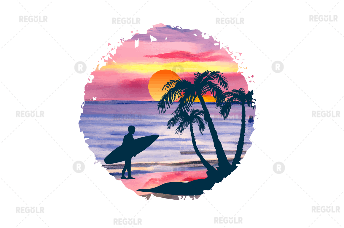 Beach Sunset Watercolor Sublimation Bundle