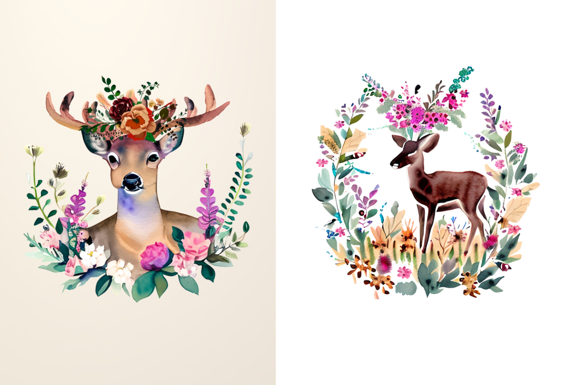Watercolor Deer Boho Floral Sublimation Bundle