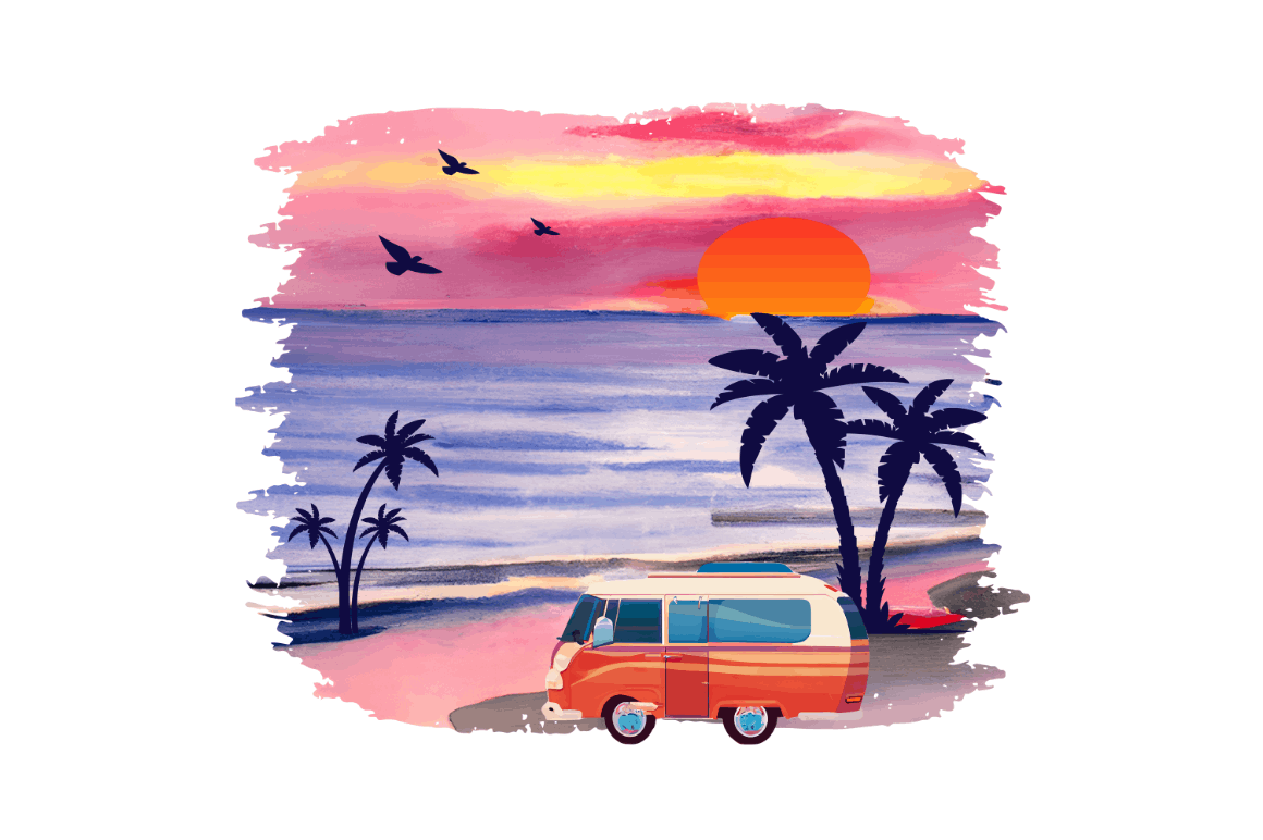 Beach Sunset Watercolor Sublimation Bundle