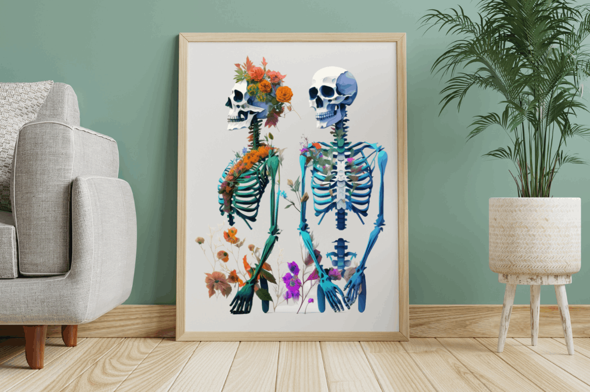 Watercolor Skeleton Couple Clipart Bundle