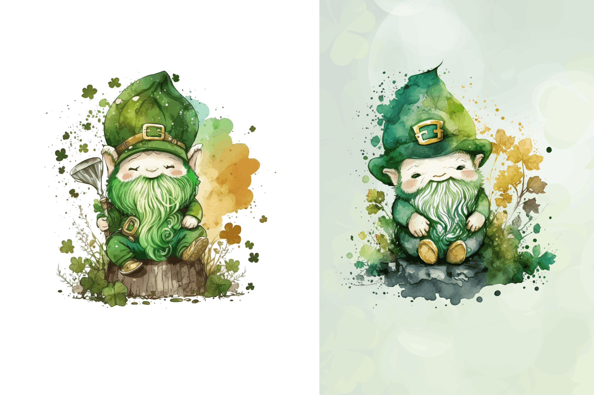 Watercolor St Patricks Day Gnome Clipart Bundle