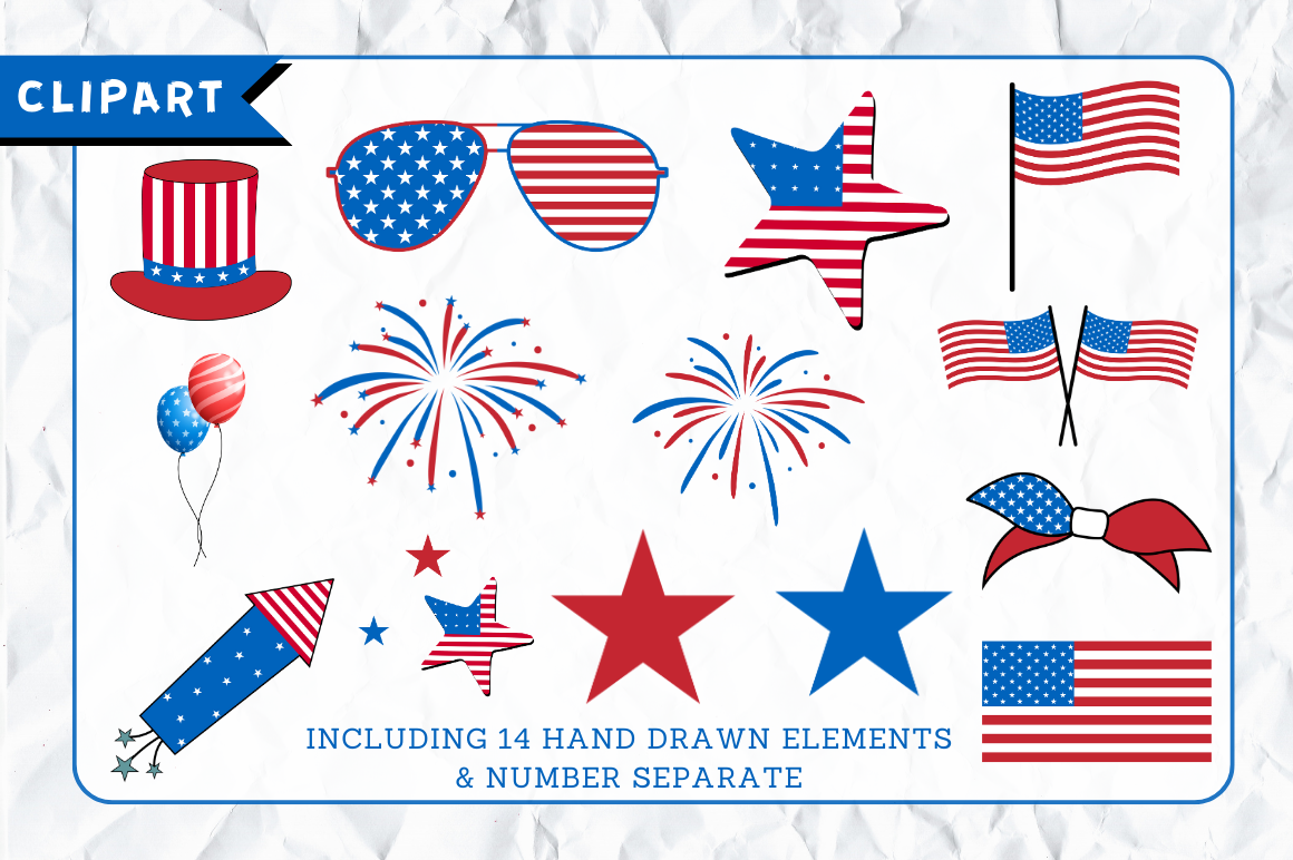 Patriotic Doodle Alphabet Bundle with Hand Drawn Clipart