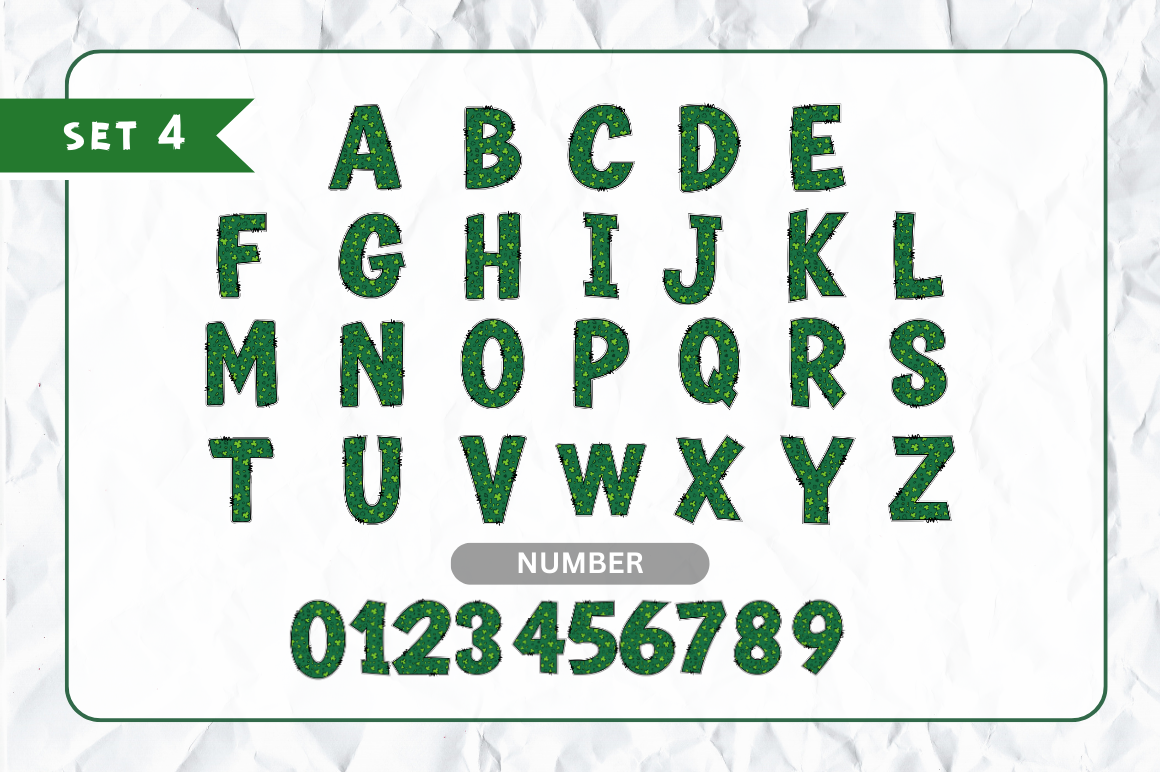 St Patrick’s Alphabet with Hand Drawn Numbers and Clipart