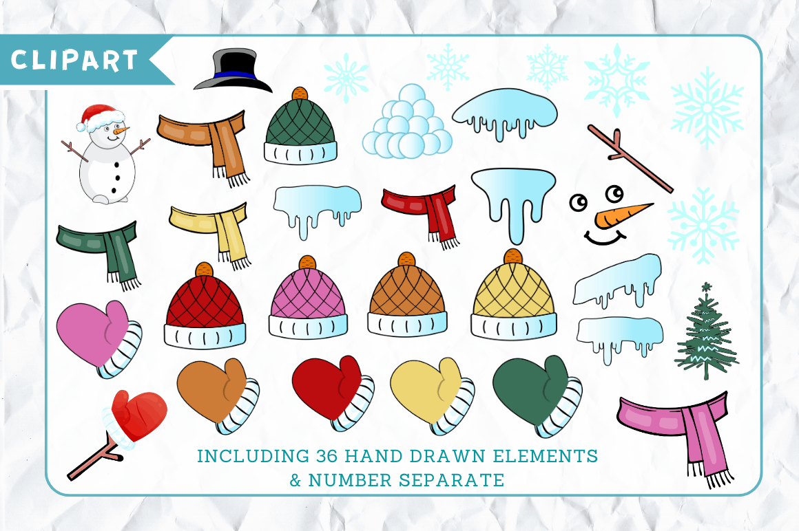Winter Doodle Alphabet Bundle with Hand Drawn Clipart