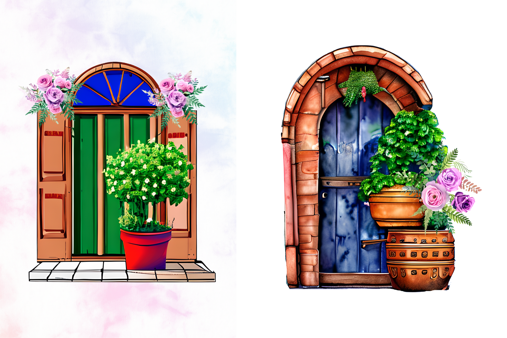 Watercolor Flower Doors Clipart Bundle