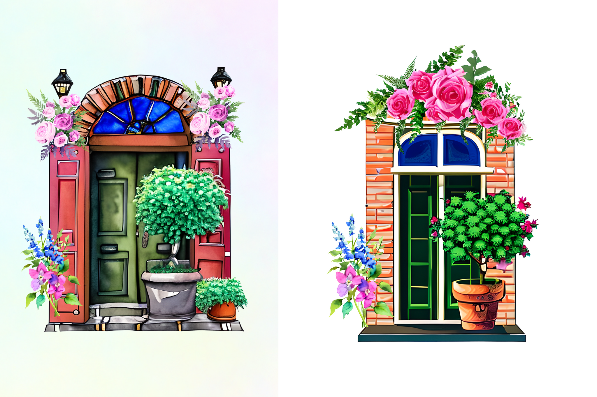 Watercolor Flower Doors Clipart Bundle