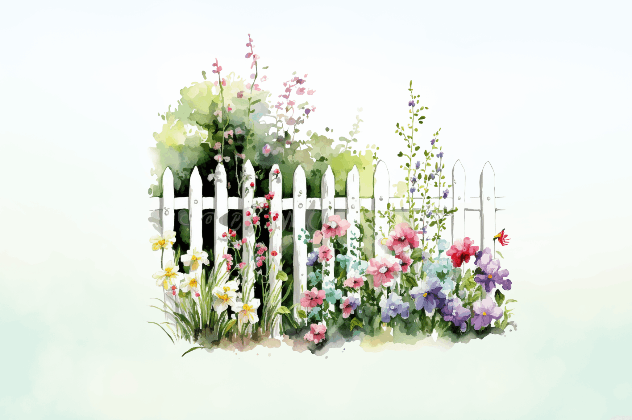 Watercolor Garden floral Fences Clipart Bundle