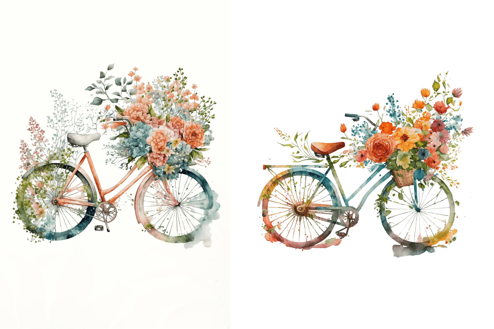 Watercolor Flower Bicycle Clipart Bundle