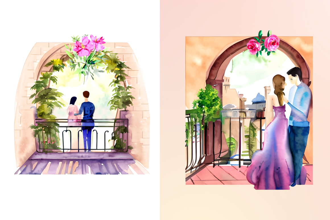 Watercolor The Bride and Groom  Sublimation Bundle