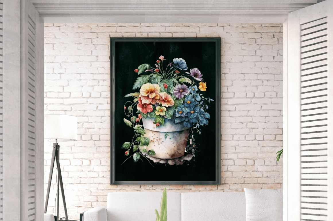 Watercolor Hand Draw Flowers Pot Clipart