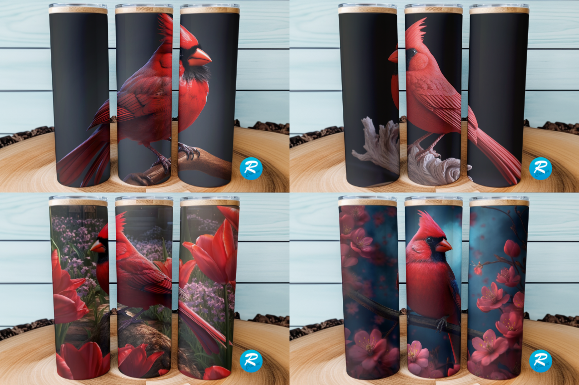 3D Red Cardinal Bird Tumbler Bundle
