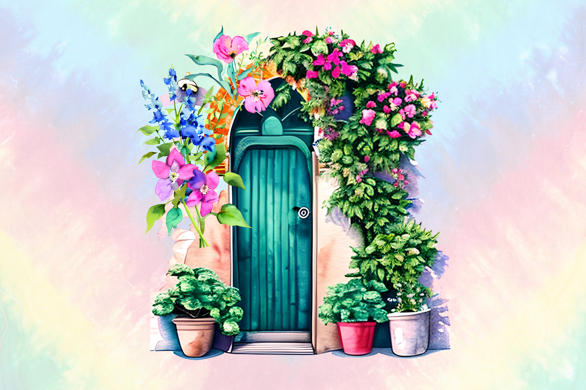 Watercolor Flower Doors Clipart Bundle