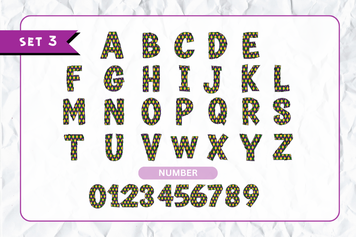 Mardi Gras Doodle Alphabet Bundle with Hand Drawn Clipart