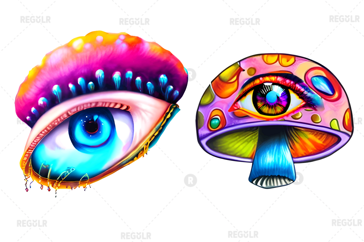 Watercolor Mushroom Eye  Clipart Bundle